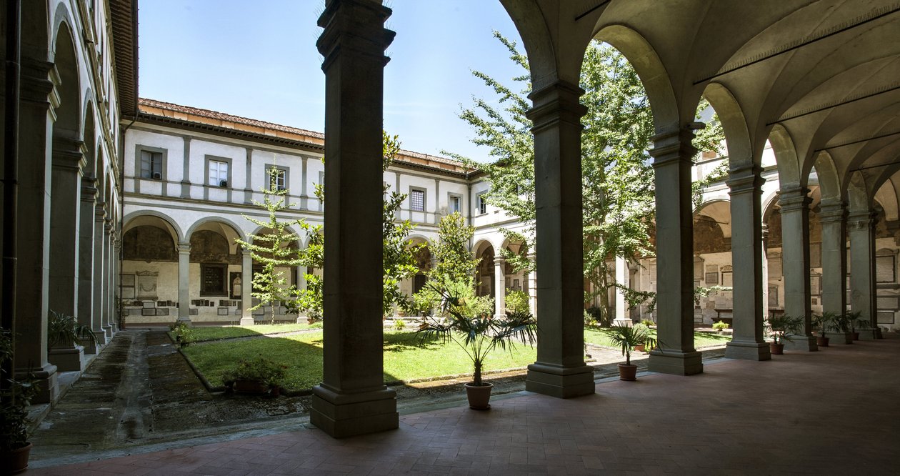 Mimari: ölüler manastırının görünümü (chiostro dei Morti, ölü manastır) Kutsal Ruh Bazilikası (Basilica di santo spirito) İtalya by Alfonso the Younger (attr. to) Parigi