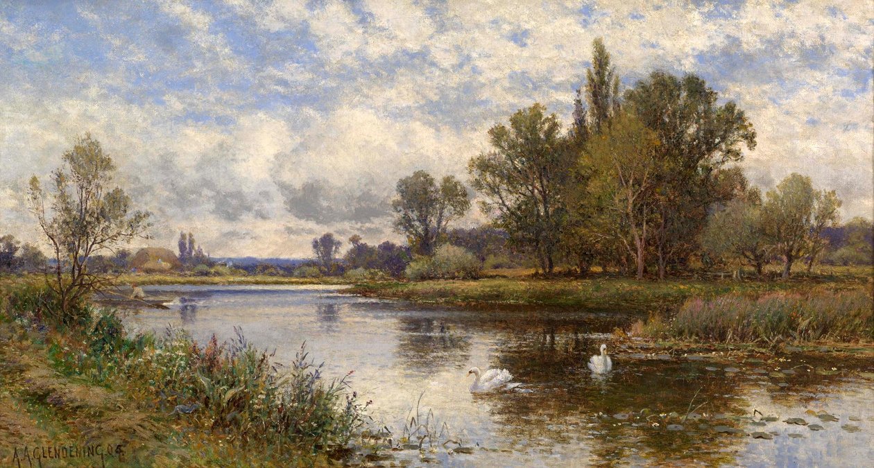 Kuğularla Nehir Manzarası by Alfred Augustus Glendening