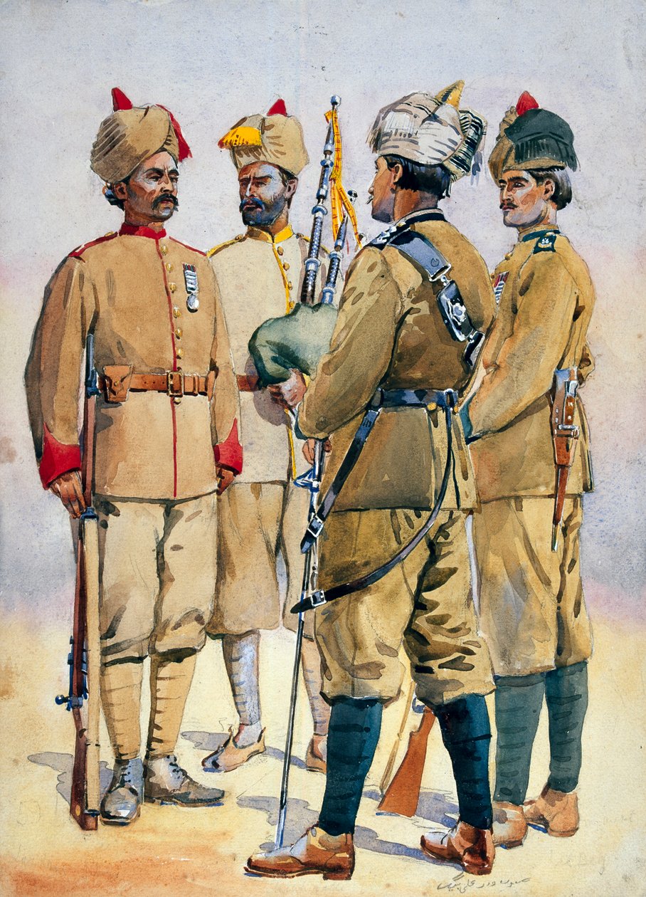 Frontier Force Askerleri, Binbaşı GF MacMunn tarafından 'Hindistan Orduları' için illüstrasyon, 1911, 1908 by Alfred Crowdy Lovett