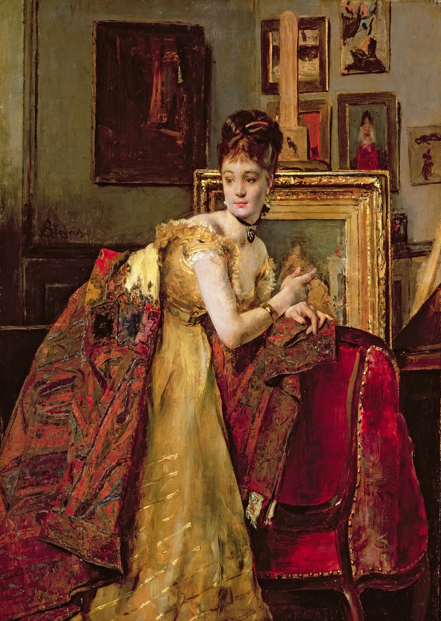 Bir stüdyoda bir Hint şal ile kadın by Alfred Emile Stevens