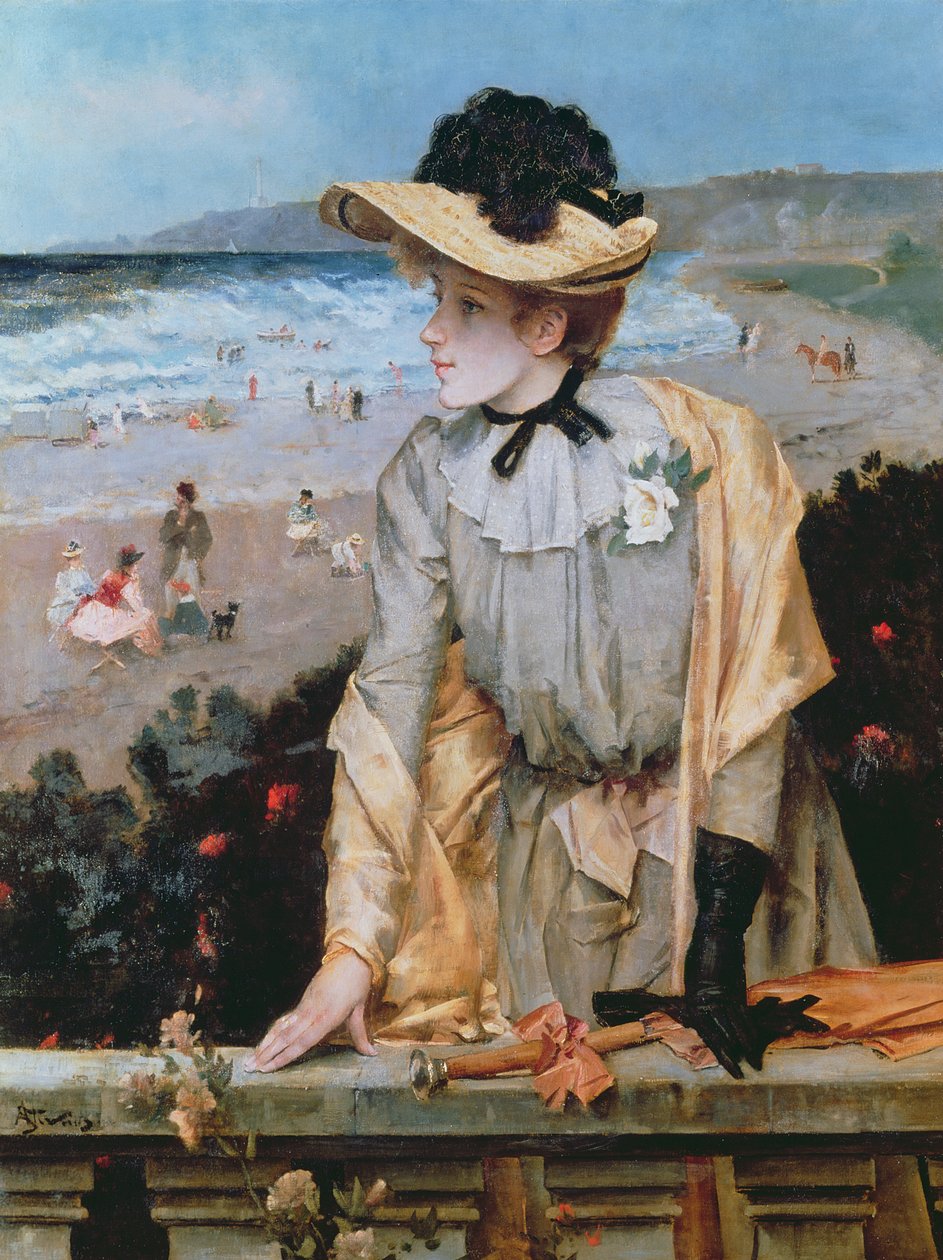 Sahilde Genç Kadın veya Deniz Kenarındaki Parisienne by Alfred Emile Stevens