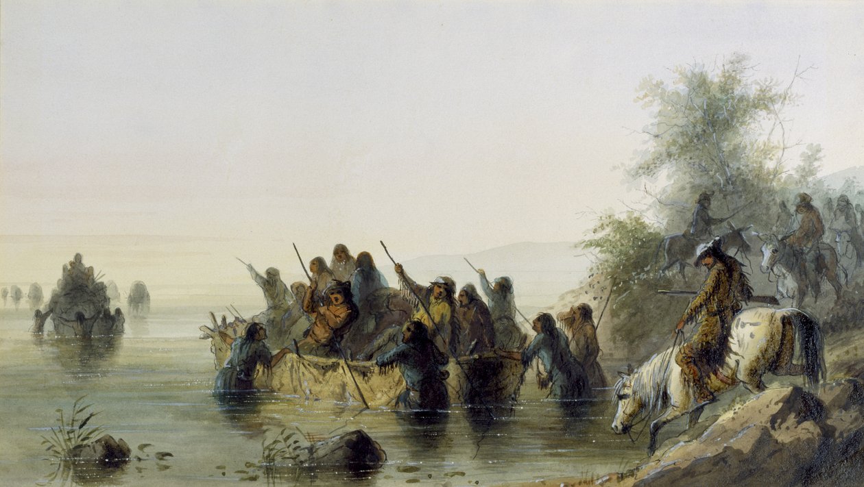 Bull Boating, 1858-60 (kağıt üzerinde wc) by Alfred Jacob Miller