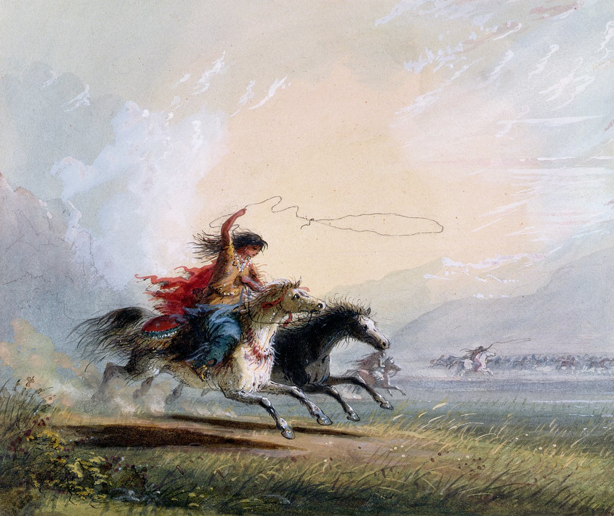 Shoshone woman catching a horse, 1837  by Alfred Jacob Miller