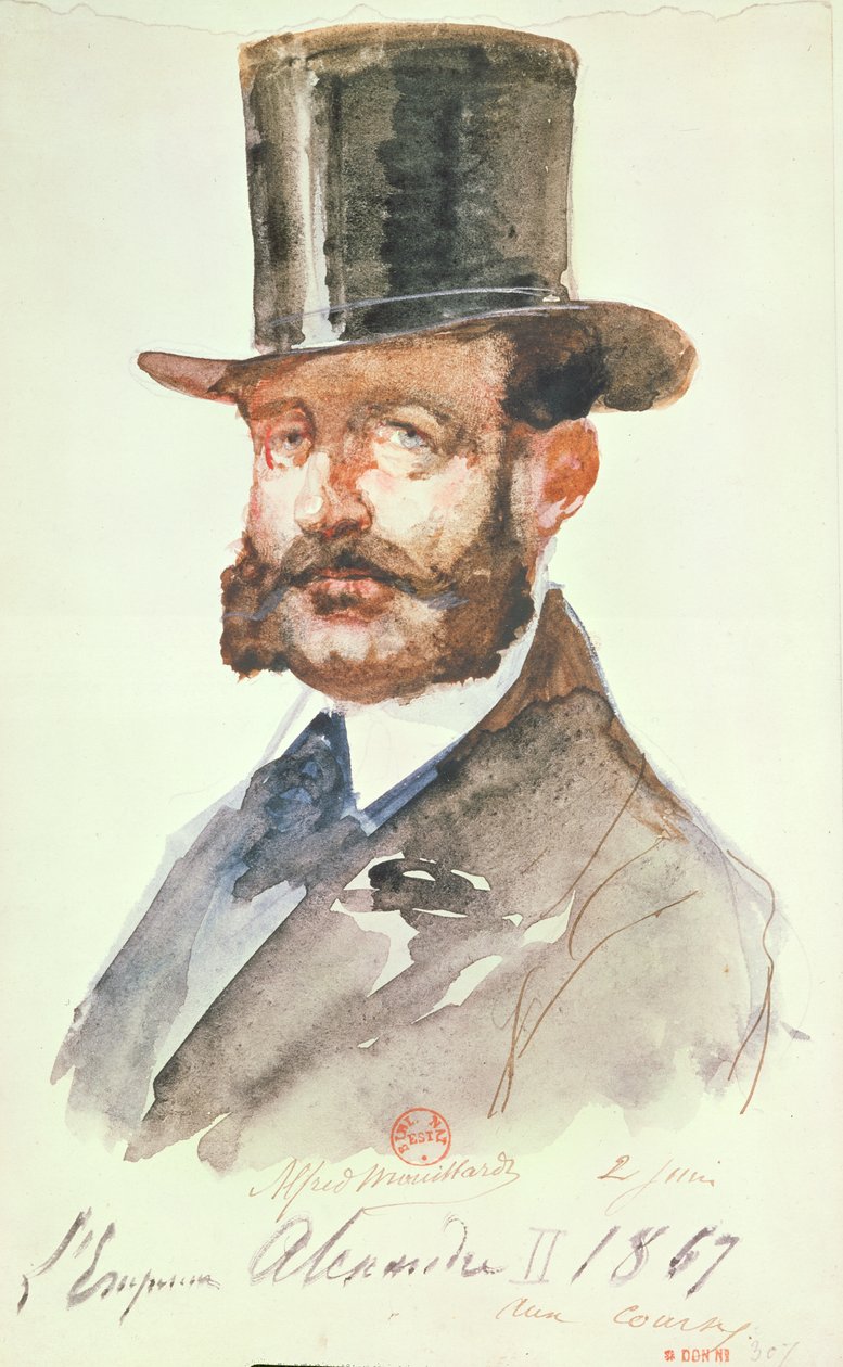 İmparator II. Alexander (1818-81) Yarışlarda, 2 Haziran 1867 (kağıt üzerinde kalem ve mürekkep ve wc) by Alfred Mouillard