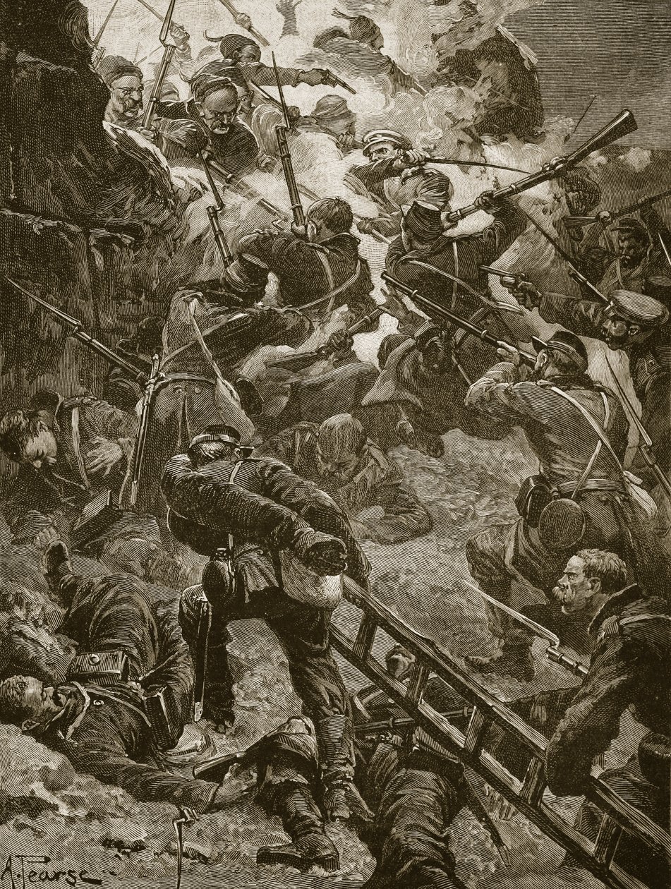 Ruslar cesaretle ayağa kalktılar, Archibald Forbes, G.A. Henry ve Binbaşı Arthur Griffiths by Alfred Pearse