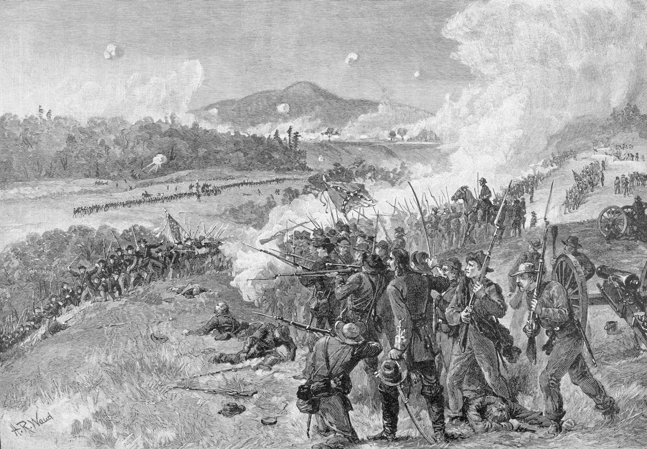 Resaca Savaşı, Georgia, 14 Mayıs 1864, Robert Underwood Johnson ve Clarence Clough Buel tarafından düzenlenen "Savaşlar ve İç Savaşın Liderleri"nden bir çizim by Alfred Rudolph Waud