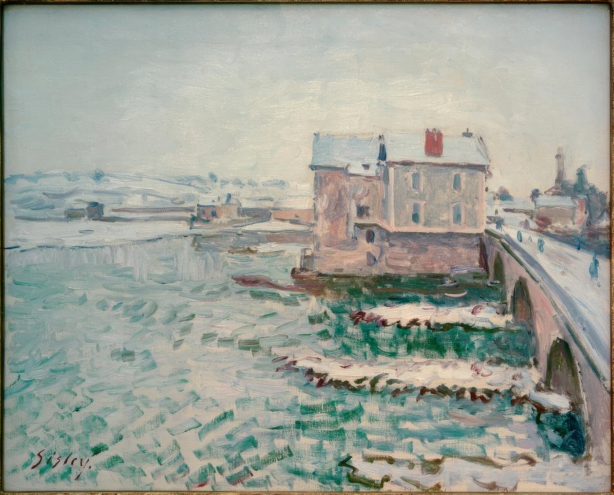 Kışın Moret köprüsü by Alfred Sisley