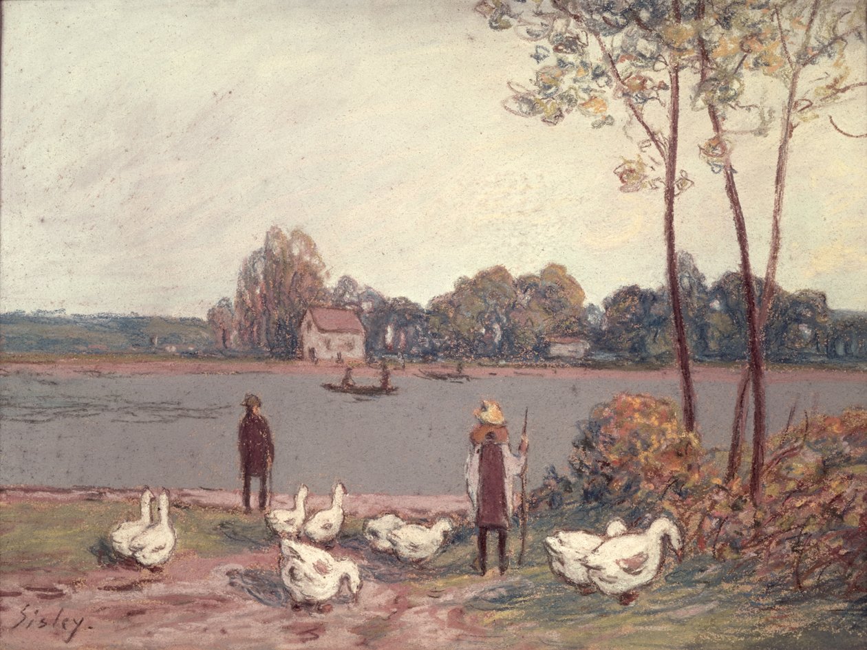 Loing Kıyılarında (kağıt üzerinde pastel) by Alfred Sisley