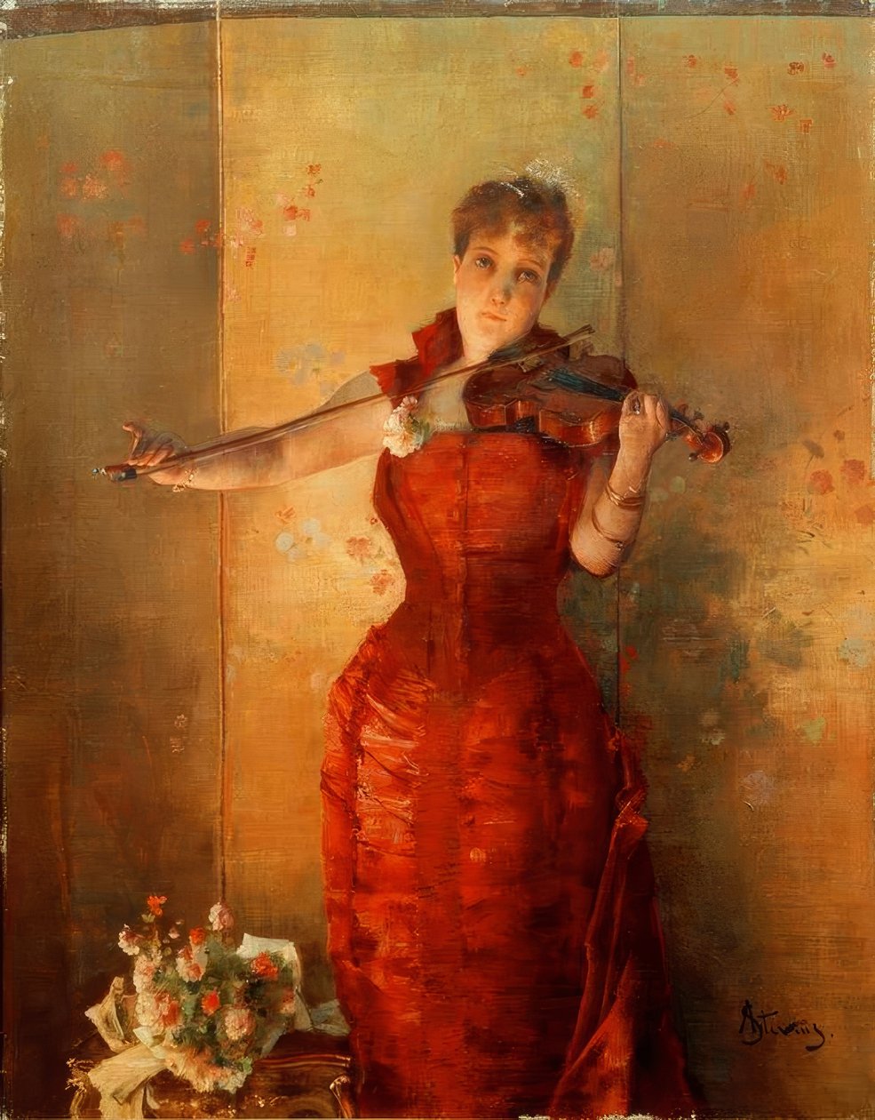 A.Stevens, kemancı by Alfred Emile Stevens