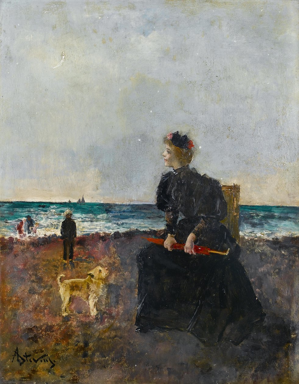 Sahilde oturan kadın by Alfred Emile Stevens