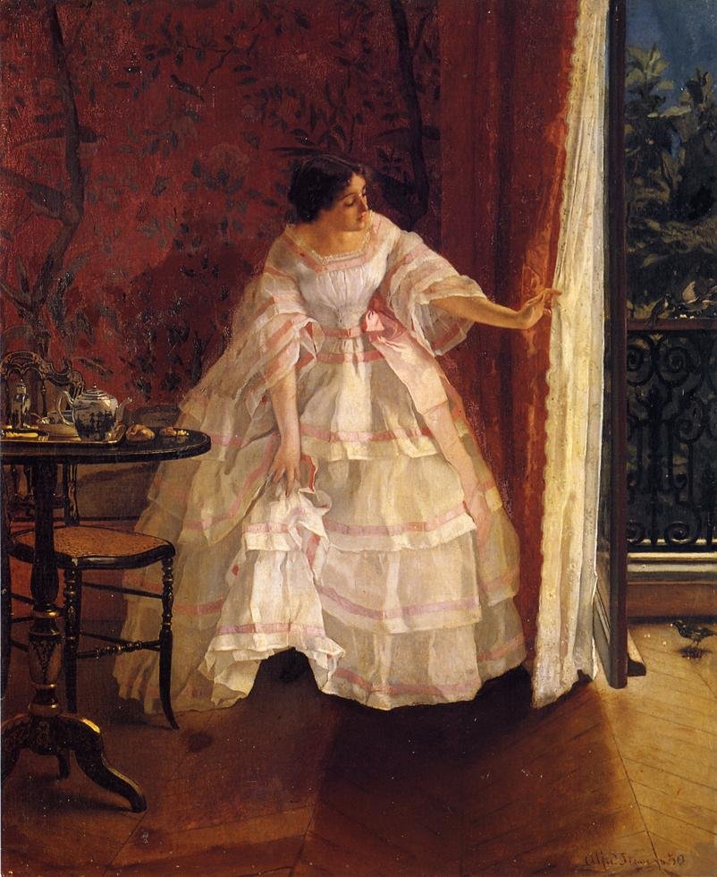 Penceredeki Kadın Kuşları Besliyor by Alfred Emile Stevens
