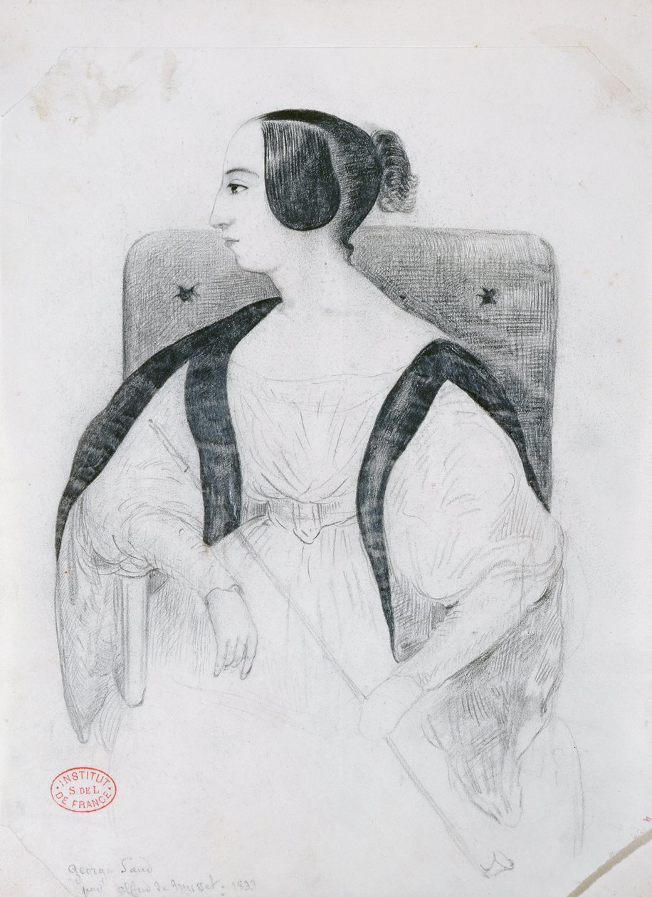 George Sand (1804-76) Koltukta Oturan, 1833 by Alfred de Musset
