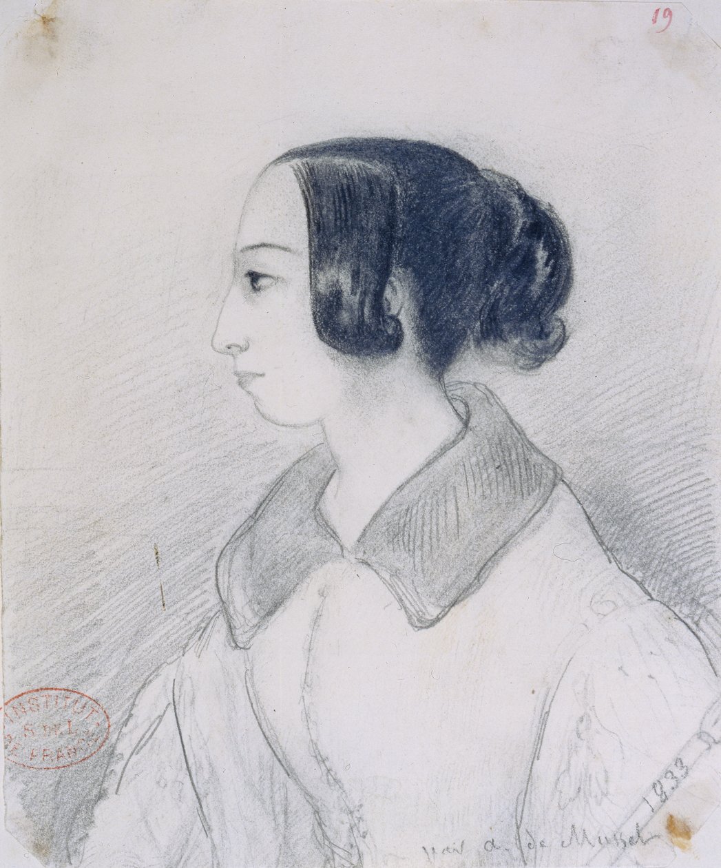 George Sand (1804-76), profilde, 1833 by Alfred de Musset