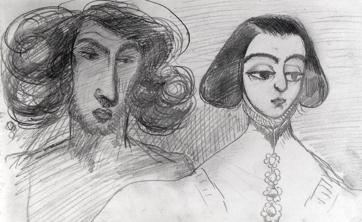 George Sand ile Otoportre (1804-76) by Alfred de Musset