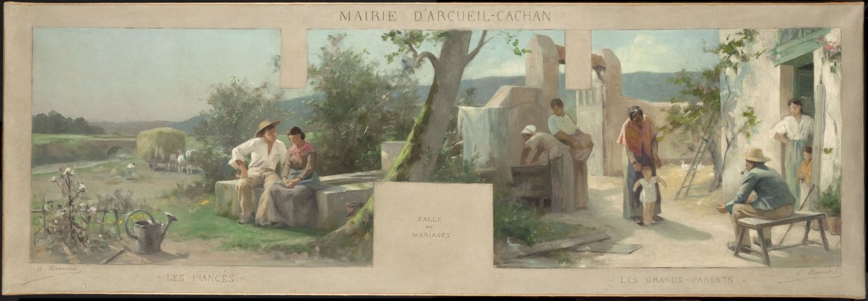 Arcueil-Cachan belediye binasının krokisi: gelin ve damat, büyükanne ve büyükbabalar by Alfred-Henri Bramtot