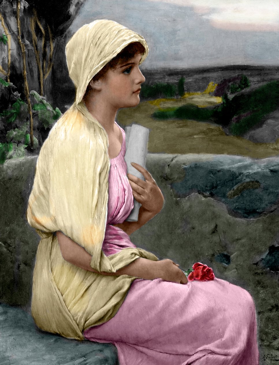 İskenderiyeli Hypatia'nın (370-415) Alfred Seifert'in (1850-1901) (İskenderiyeli Yunan Neoplatonist filozof Hypatia) bir tablosundan esinlenilen portresi Özel koleksiyon by Alfred (after) Seifert