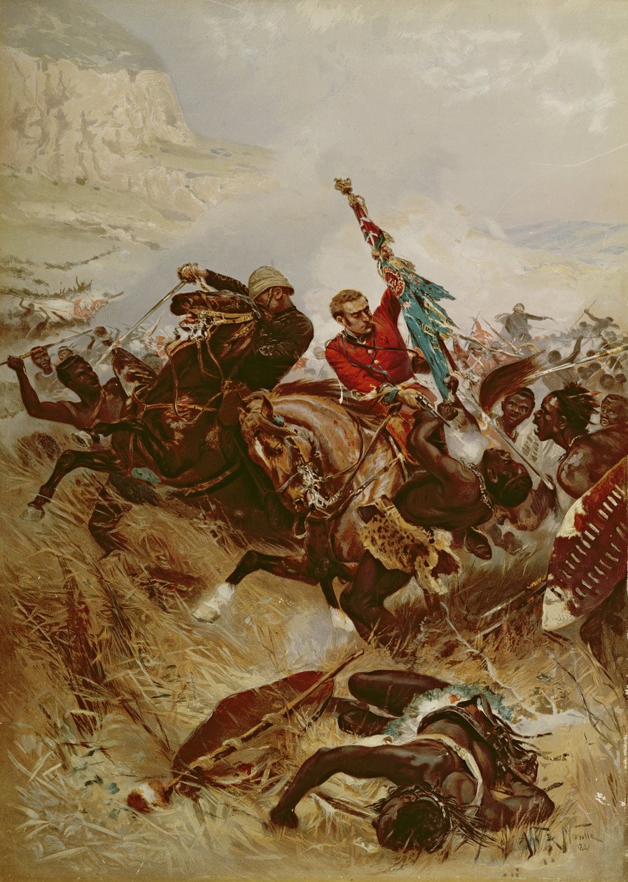 Teğmenler Nelville ve Coghill Renkleri koruyor, 1881 (oleograph) by Alfred A.B. de Neauville