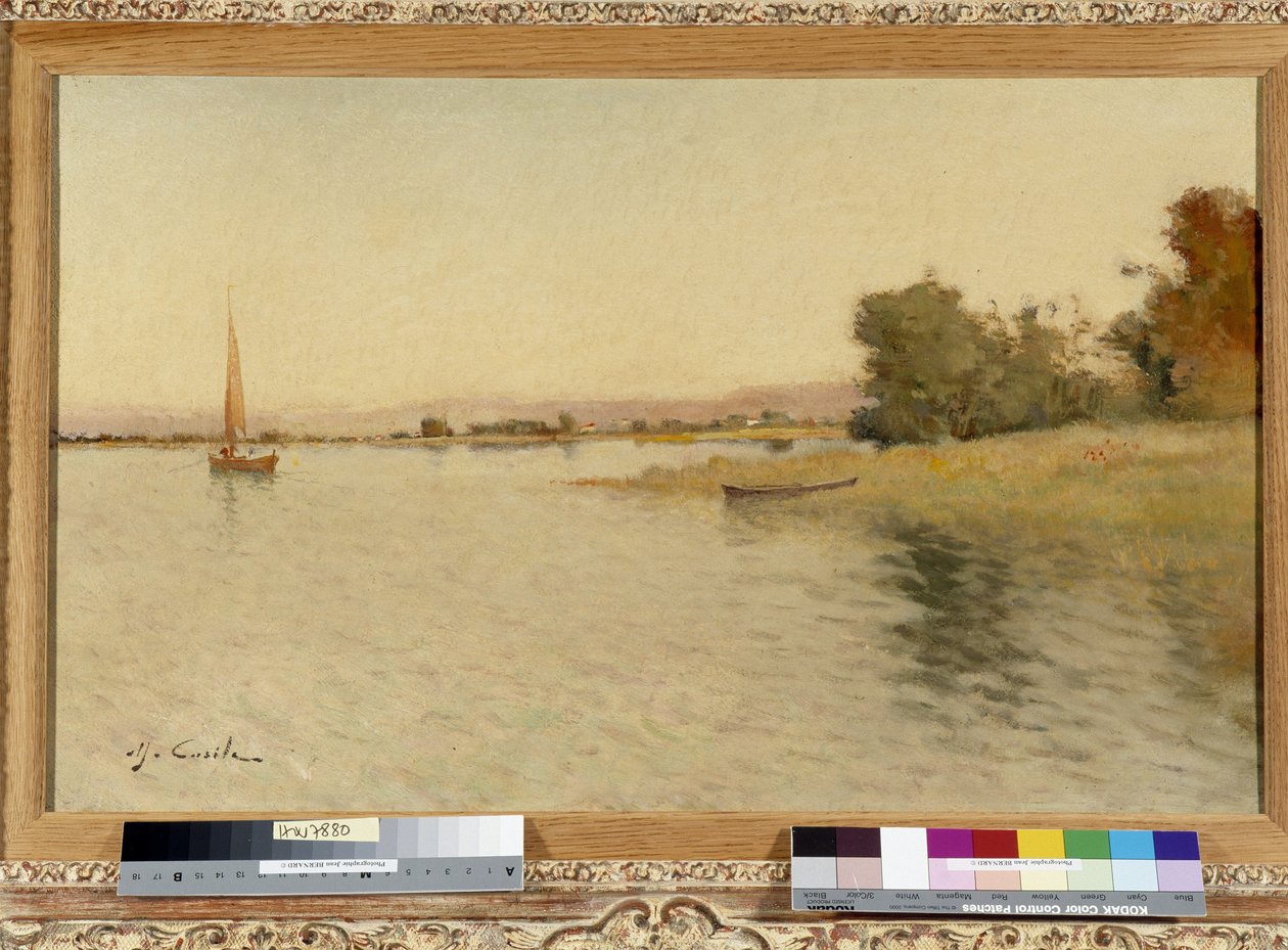 Göl kıyısında tekne ve yelkenli Resim Alfred Casile (1848-1909) 20. yüzyıl Zorunlu söz: Koleksiyon vakfı de Provence, Marsilya by Alfred Casile