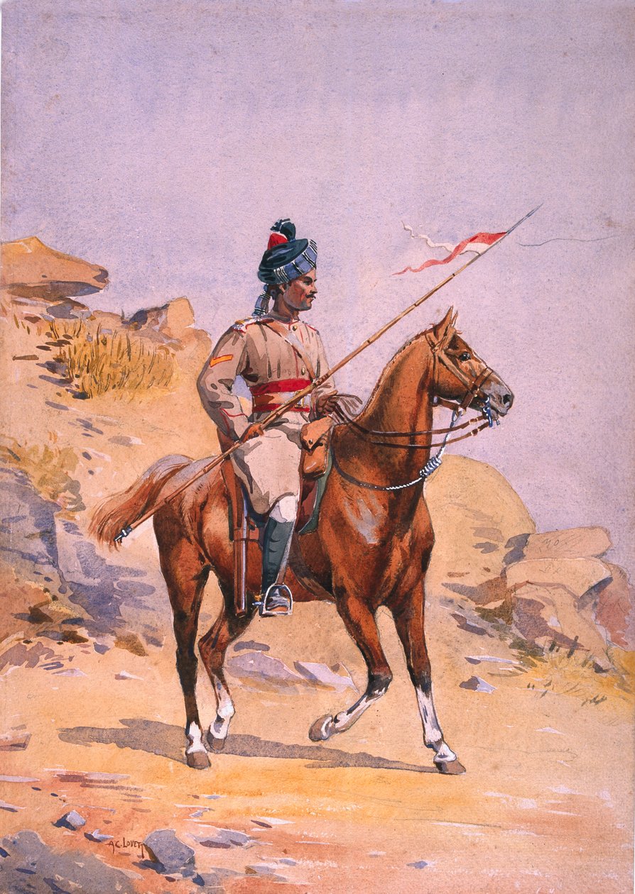 38. Galler Prensi'nin Kendi Central India Gorse'unun askeri, Lance Dafadar Gakbar (Punjabi Musalman) Binbaşı GF MacMunn tarafından 'Hindistan Orduları' için illüstrasyon, 1911'de yayınlandı by Alfred Crowdy Lovett