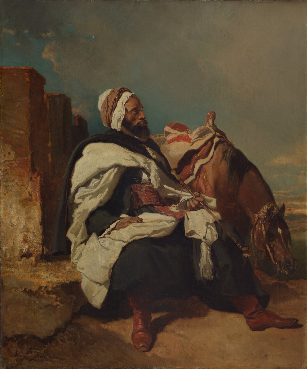 Atlı Oturan Arap Adam, muhtemelen yaklaşık M.Ö. 1850-58. by Alfred Dedreux