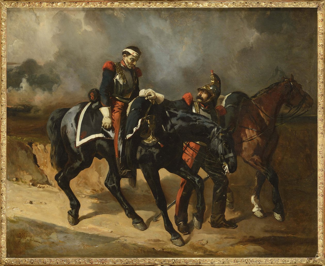 Le cuirassier kutsamak - Yaralı Cuirassier, De Dreux, Alfred (1810-1860). Tuval üzerine yağlıboya by Alfred Dedreux