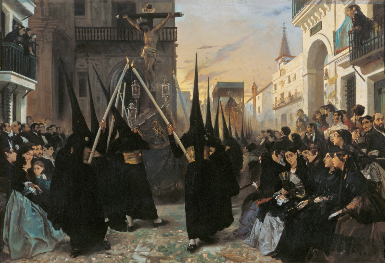 Calle Genova Boyunca Bir Alayı - Dehodencq, Alfred (1822-1882) - 1851 - Tuval üzerine yağlı boya - 112x162 - Museo Carmen Thyssen, Malaga by Alfred Dehodencq