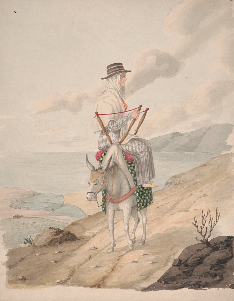 Barandilles, eşeğe binen kadın by Alfred Diston