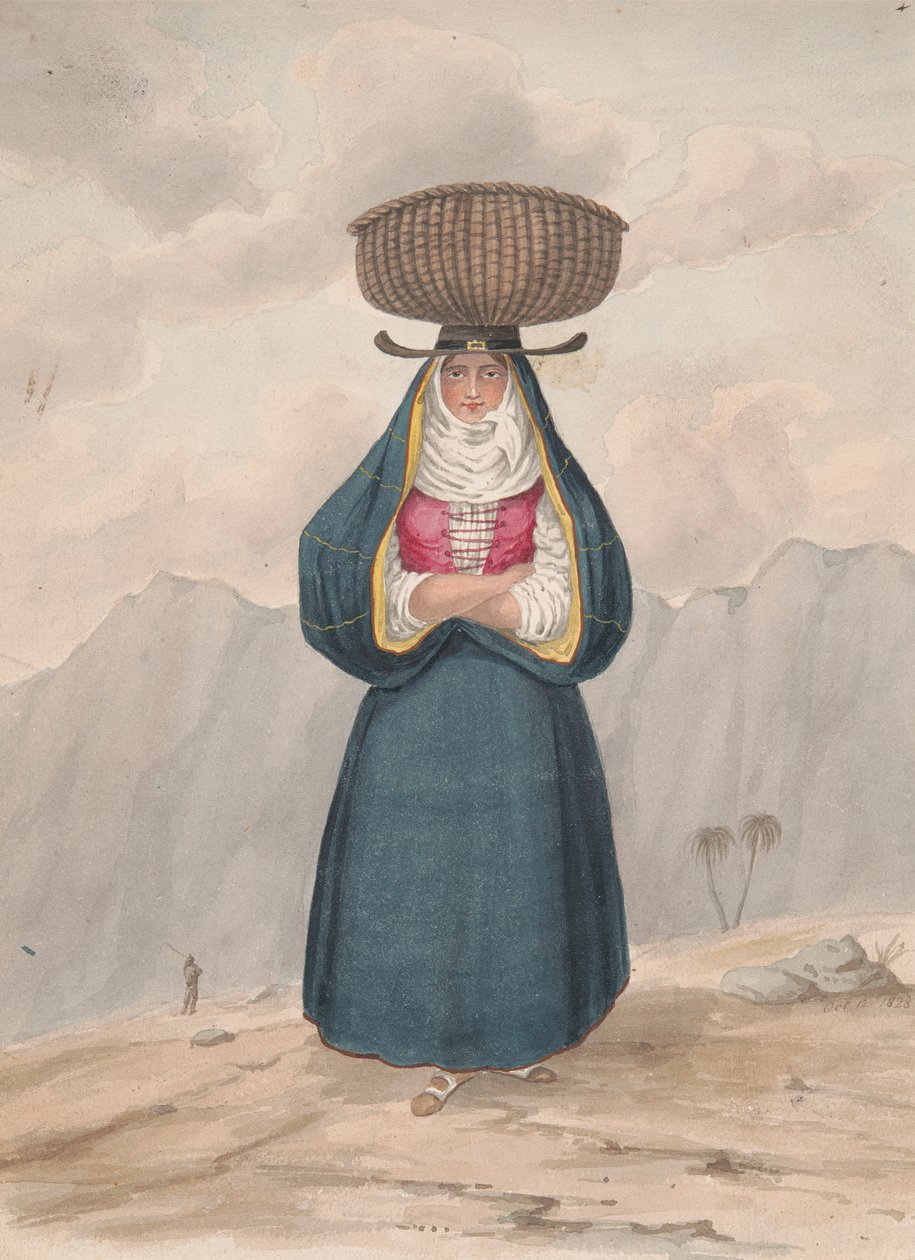 Kafasında sepet olan köylü kadın - La Palma, 1828 by Alfred Diston