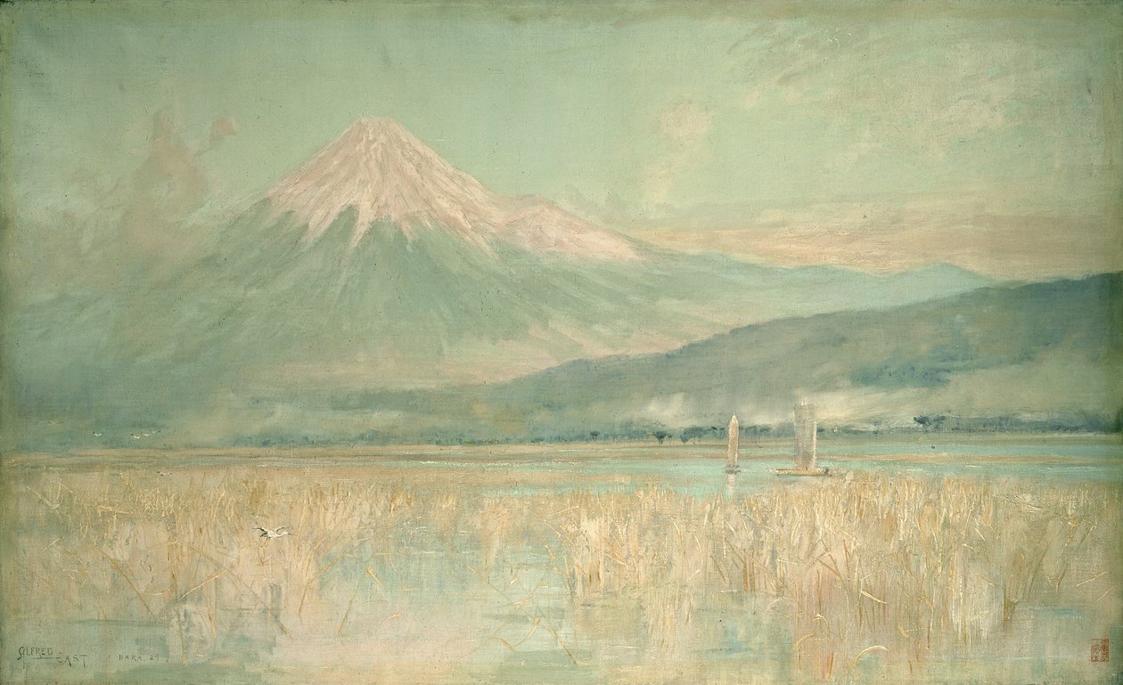 Kutsal Dağda Şafak, Bulutlarda Yarı Gizli Fuji güneşi, 1889 by Alfred East