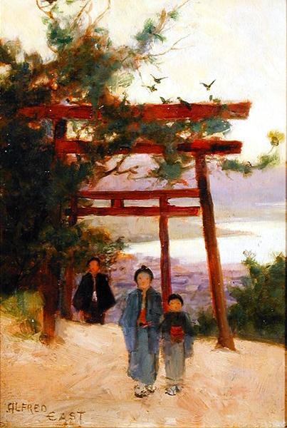 Ormandaki Shin-to Mabedi, 1889 dolayları (panelde yağlı boya) by Alfred East