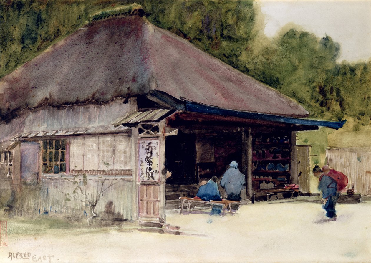 Hakone Köyündeki Çay Evi, 1889 dolayları (kağıt üzerine wc & kalem) by Alfred East