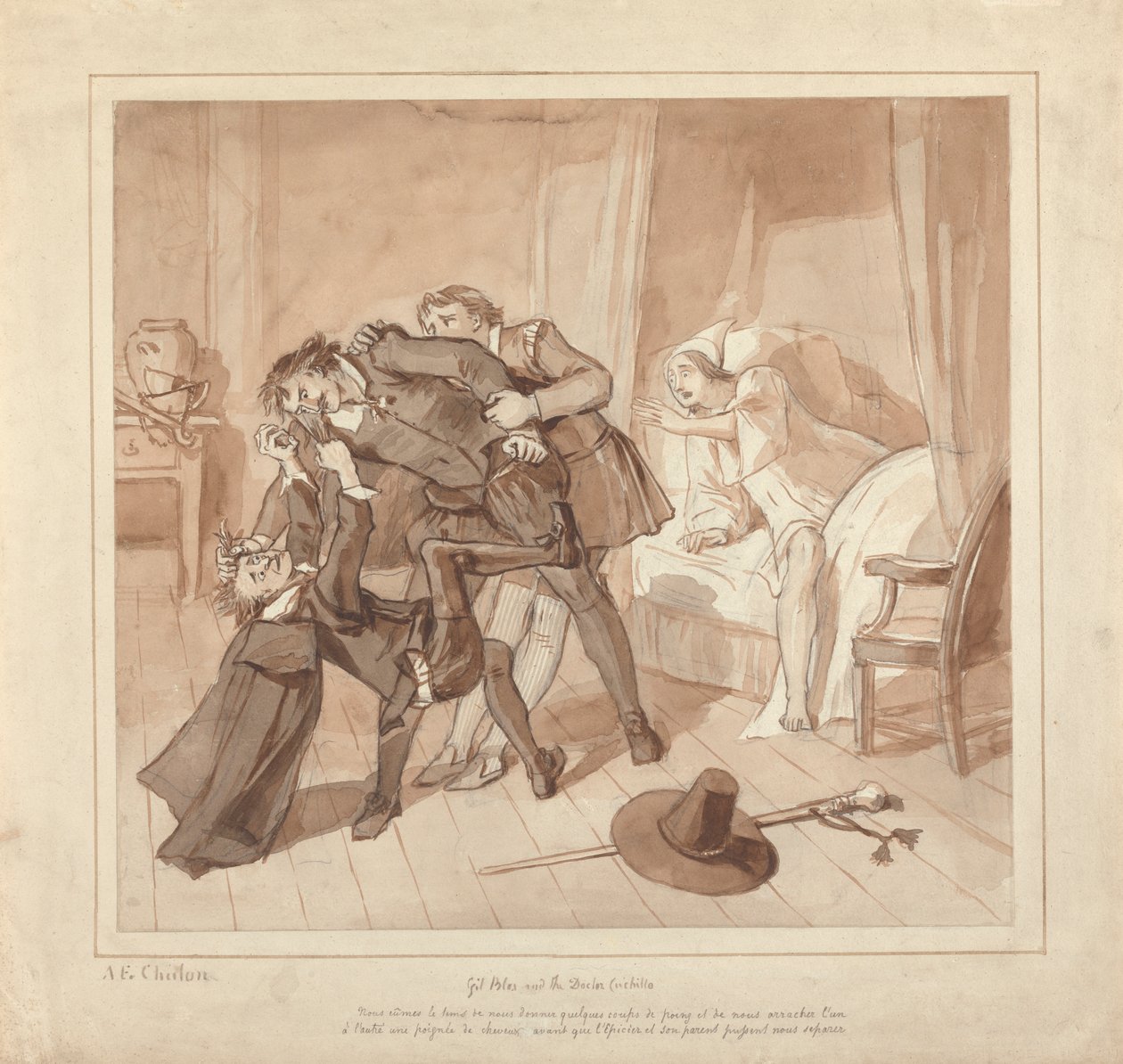 Gil Blas, Dr. Sangrado altında Hekimlik Yaparken, Bakkalın Başucunda Dr. Cuchillo ile Karşılaştı by Alfred Edward Chalon