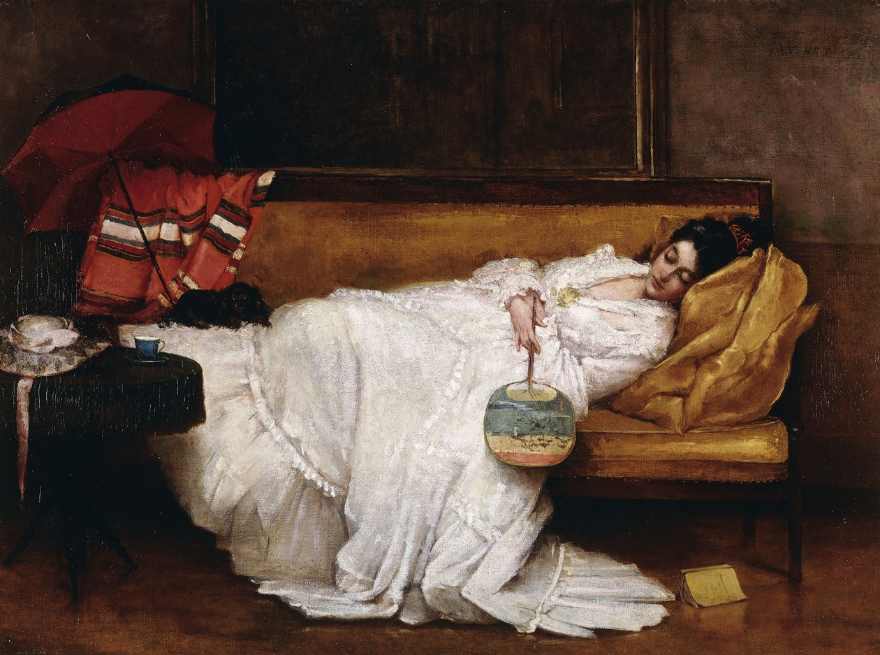 Kanepede Uyuyan Japon Hayranı Olan Bir Kız, by Alfred Emile Stevens