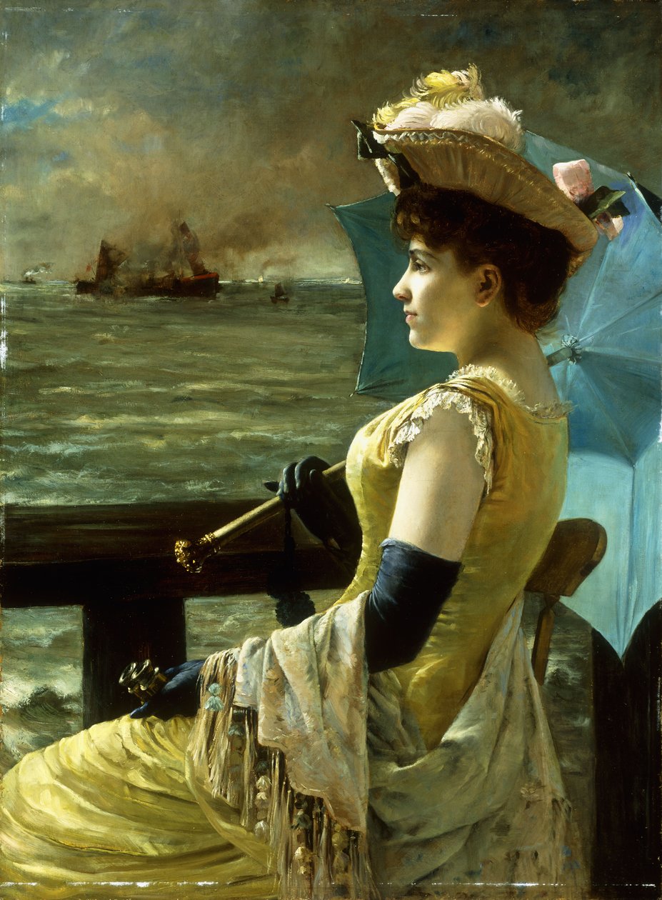 Denize bakan şemsiyeli bir hanımefendi, by Alfred Emile Stevens