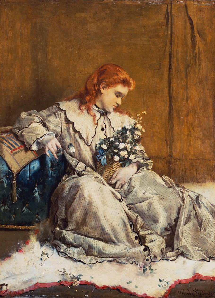 Daydream, Mavi Osmanlı ile Kızıl Başlı Genç Kız by Alfred Emile Stevens