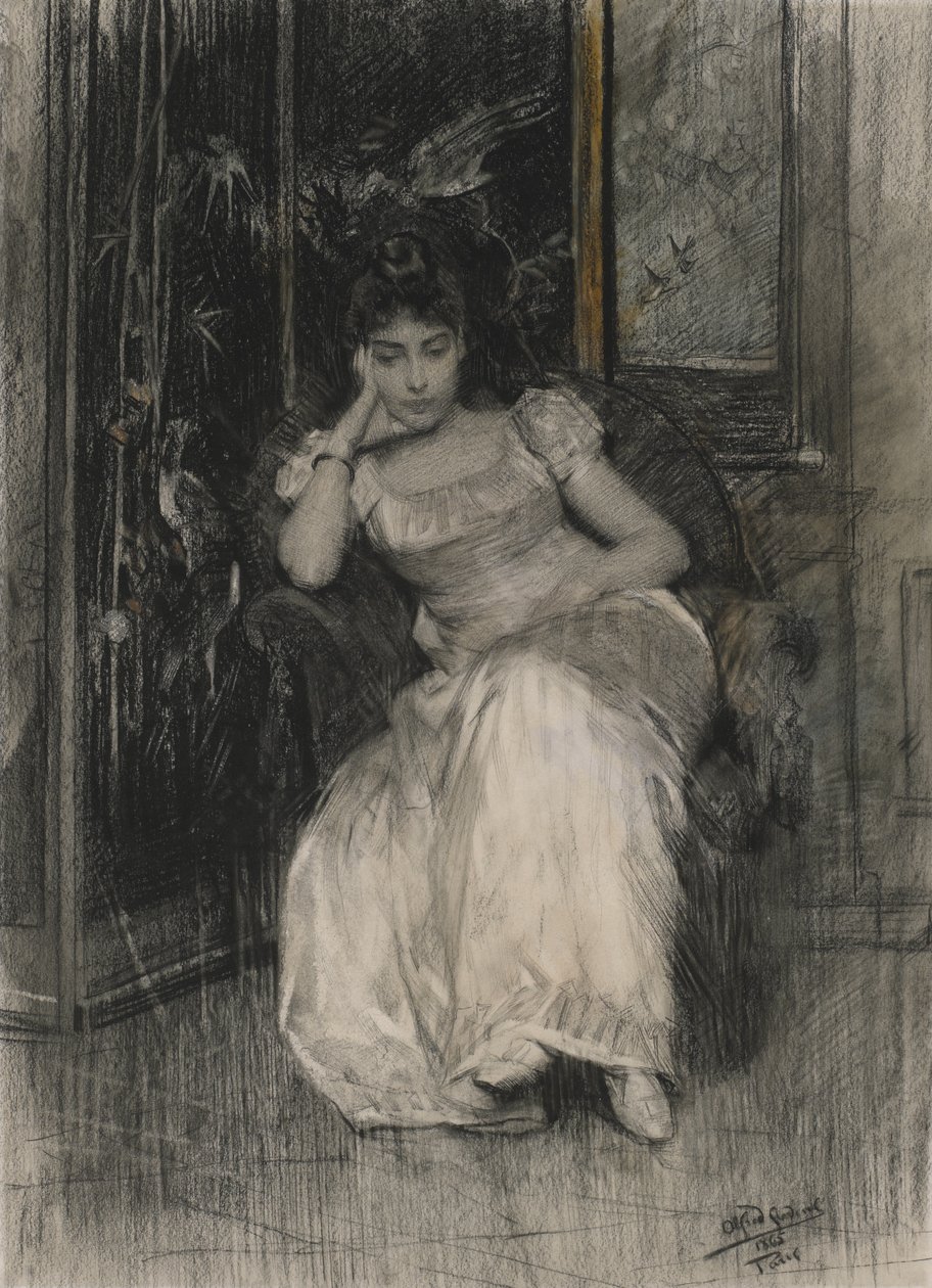 Matmazel de Clermont-Tonnerre, 1865 (dokuma kağıt üzerine siyah tebeşir ve grafit üzerine tuvalet) by Alfred Emile Stevens