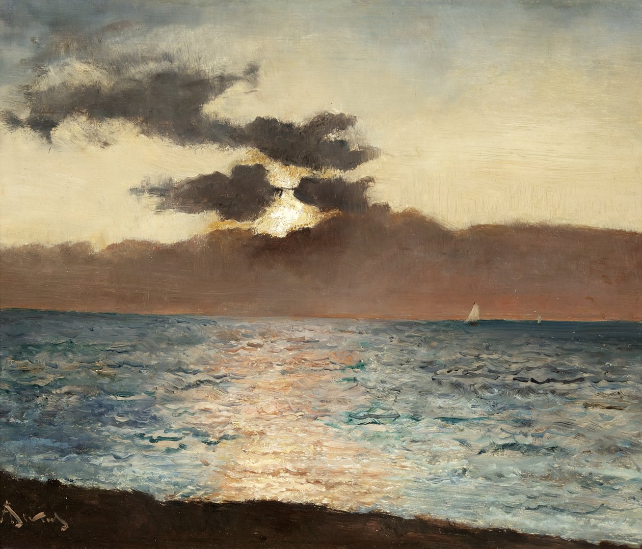 Deniz manzarası, Le Tréport, c.1880-89 (panelde yağlı boya) by Alfred Emile Stevens