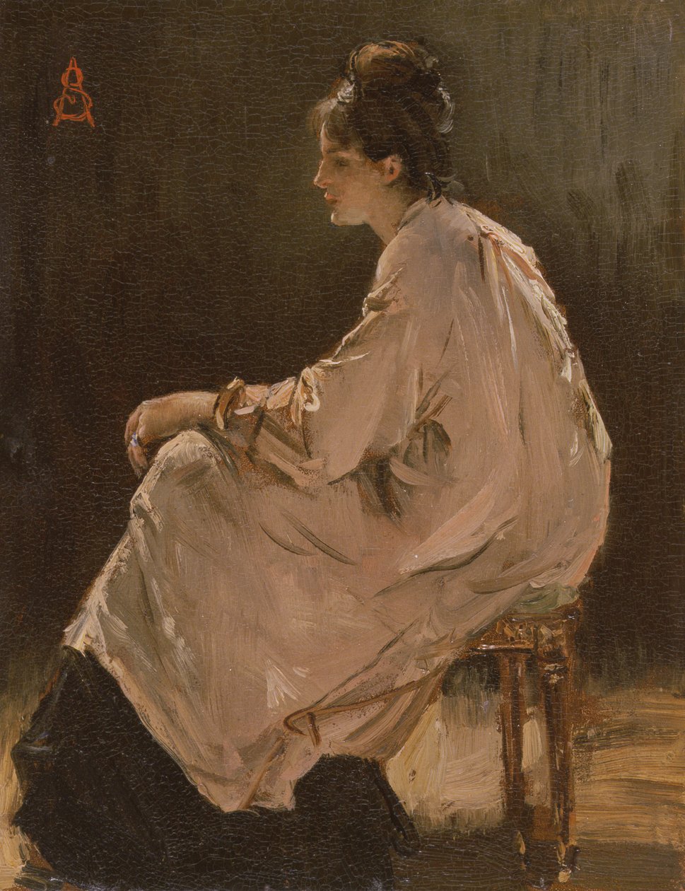 Oturan Kız (gemide yağ) by Alfred Emile Stevens
