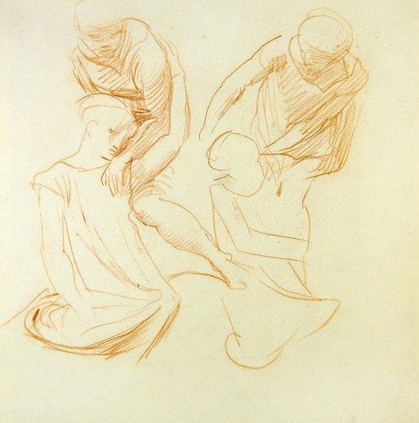 Figür çalışmaları, c.1845 (kağıt üzerine kırmızı tebeşir) (rekto için bkz. 366414) by Alfred George Stevens