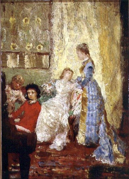 Mavi Elbiseli Kadın veya Piyano (tuval üzerine yağlı boya) by Alfred George Stevens