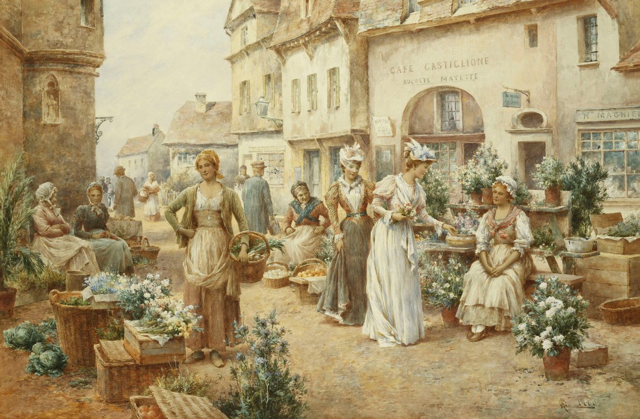 Bir Çiçek Pazarı, Fransa, 1900 by Alfred Glendening
