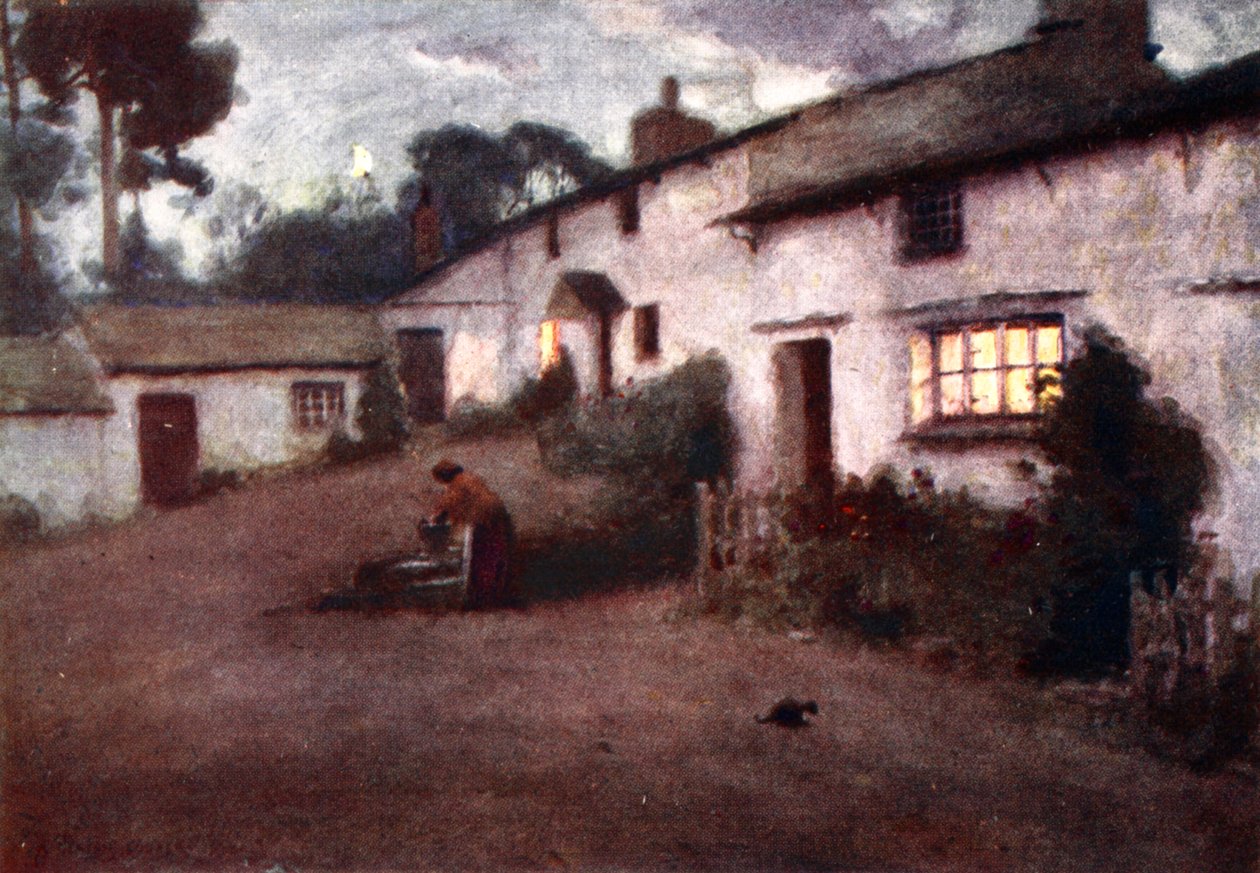 Ayışığı ve Lamba Işığı - Consiton Köyü, orijinal suluboya baskı portföyünden, c.1920 by Alfred Heaton Cooper
