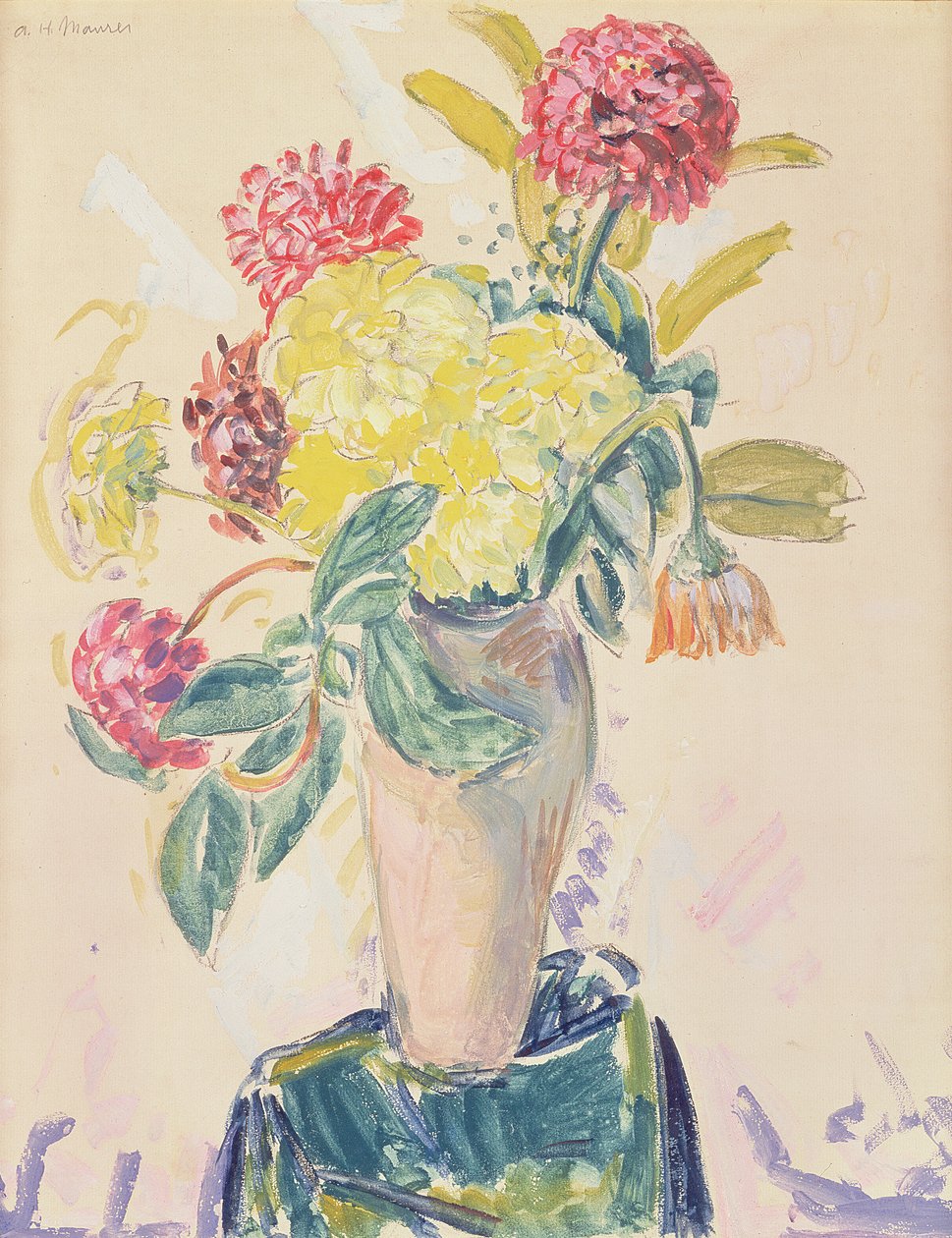 Zinnias, c.1926 (kağıt üzerinde wc, guaş ve kömür) by Alfred Henry Maurer