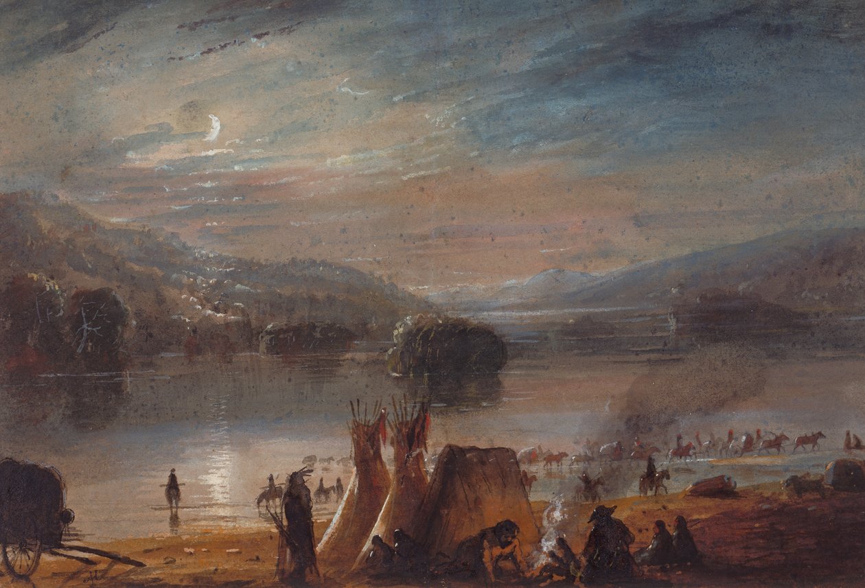Ay Işığında Nehri Geçmek, Kamp Yapmak, 1858-60 dolayları (kağıt üzerine suluboya) by Alfred Jacob Miller