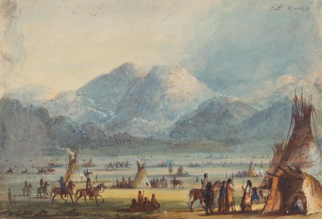 Cut Rocks, c.1837 (kağıt üzerine kurşun kalem, sulu boya ve guaj boya) by Alfred Jacob Miller