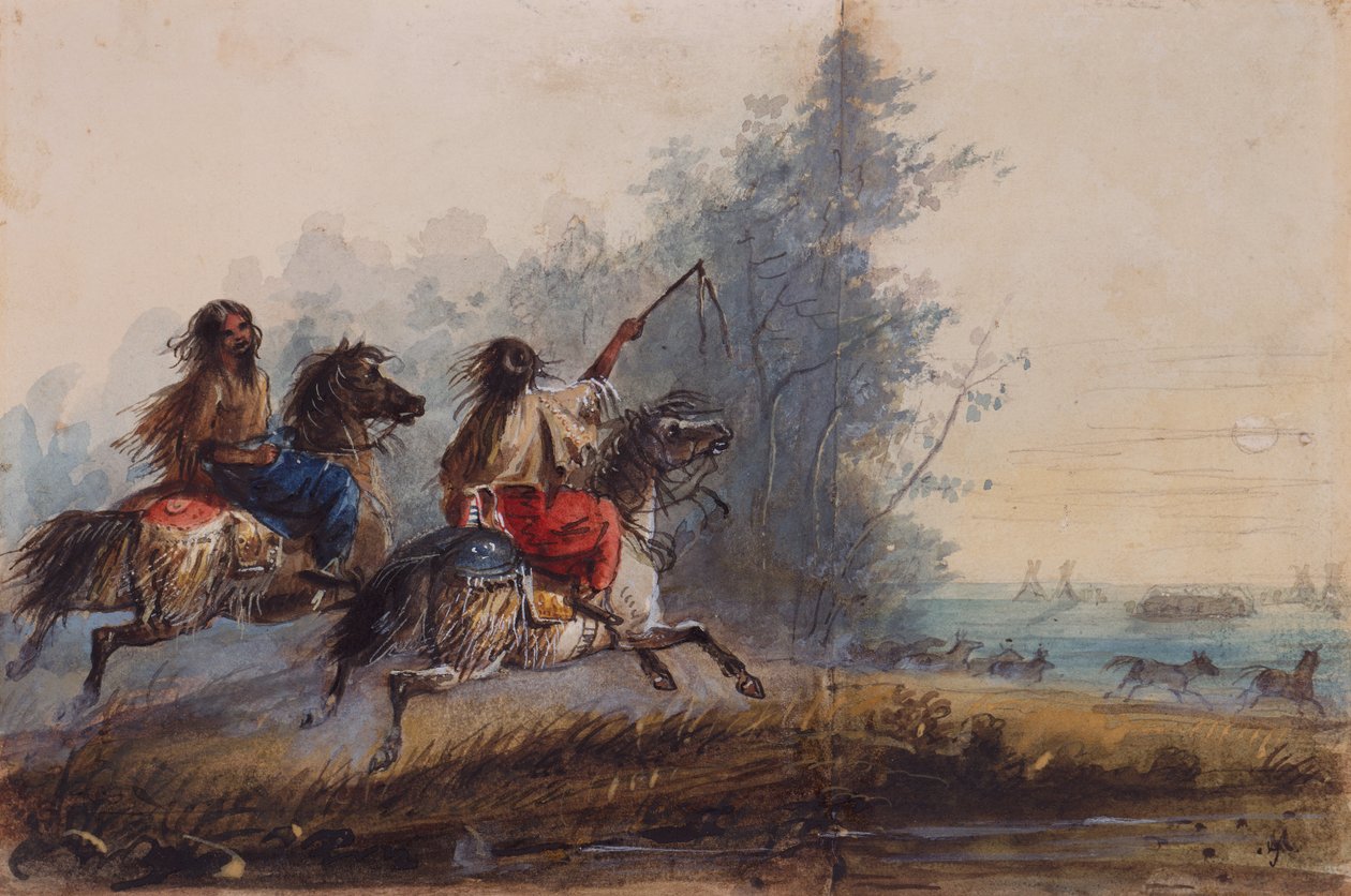 Dişiler, Yılan Kabilesi, At Süren Atlar, c.1837 (kağıt üzerine kurşun kalem, suluboya ve guaj boya) by Alfred Jacob Miller