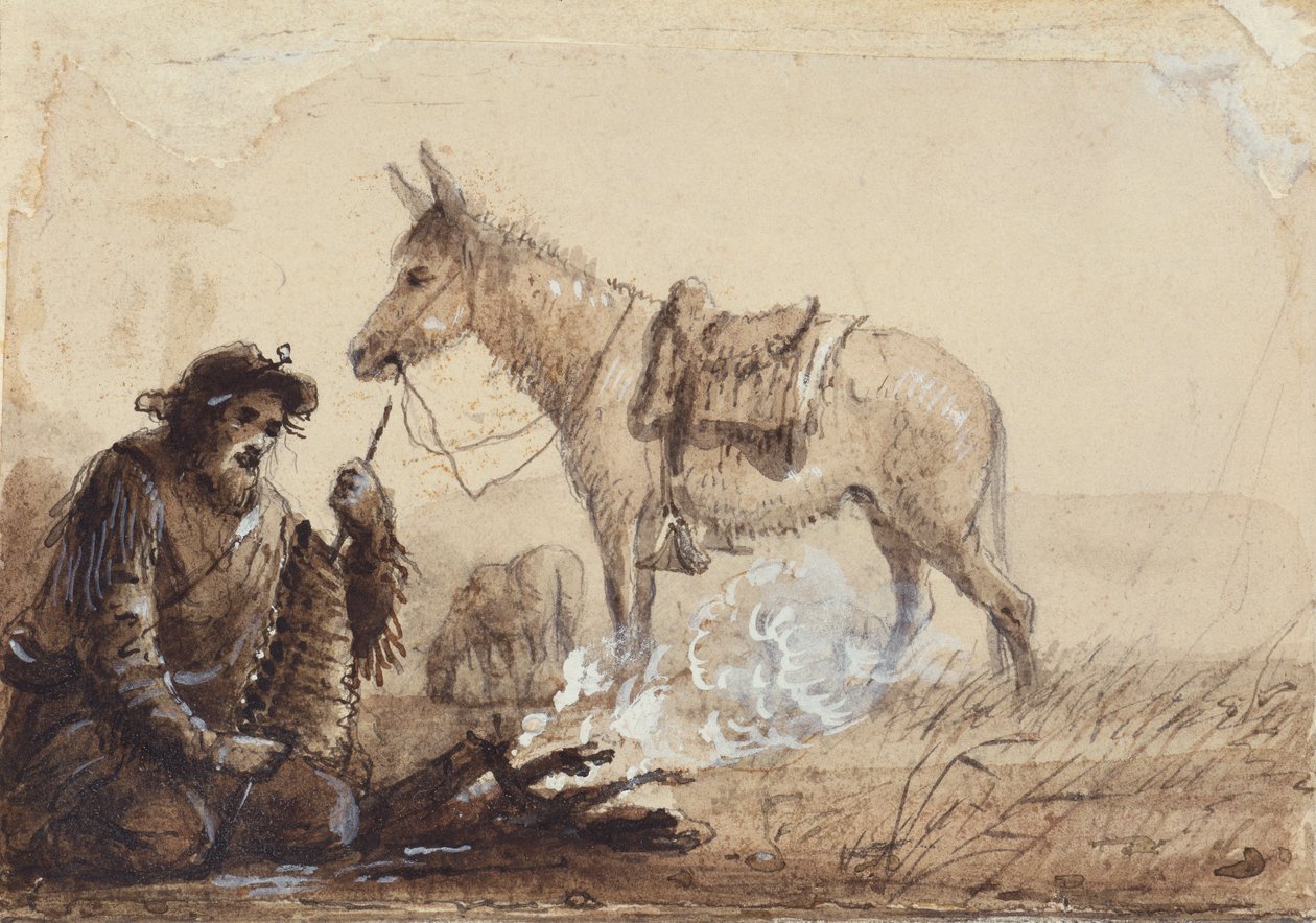 Francois Akşam Yemeğini Hazırlıyor, 1837 dolayları (kağıt üzerine çizim) by Alfred Jacob Miller