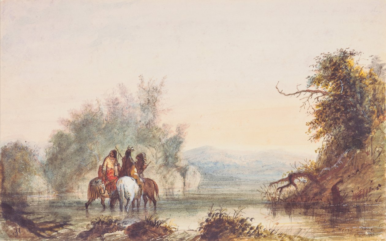 Horse-Shoe Creek, c.1837 (kağıt üzerine kurşun kalem, suluboya ve guaj boya) by Alfred Jacob Miller