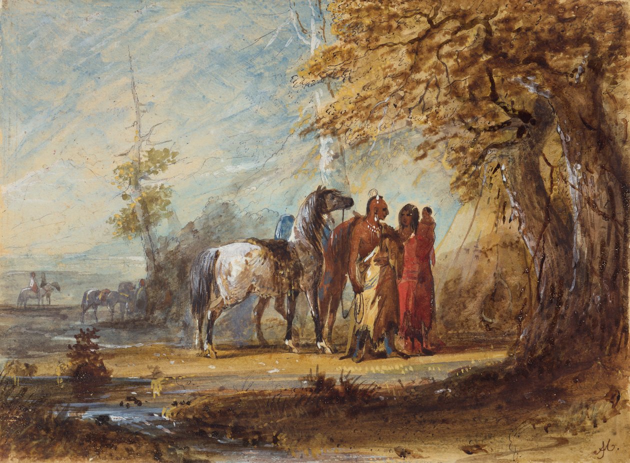 Indian Family, c.1837 (kağıt üzerine kurşun kalem, suluboya ve guaj boya) by Alfred Jacob Miller