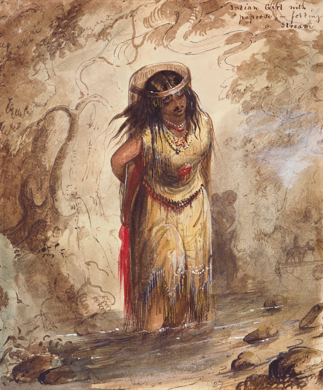 Papoose ile Kızılderili Kız Bir Dere Geçiyor, 1837 dolayları (kağıt üzerine kurşun kalem, suluboya ve guaj boya) by Alfred Jacob Miller